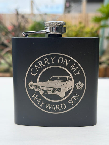 Impala Baby Carry on my wayward Son Hipflask