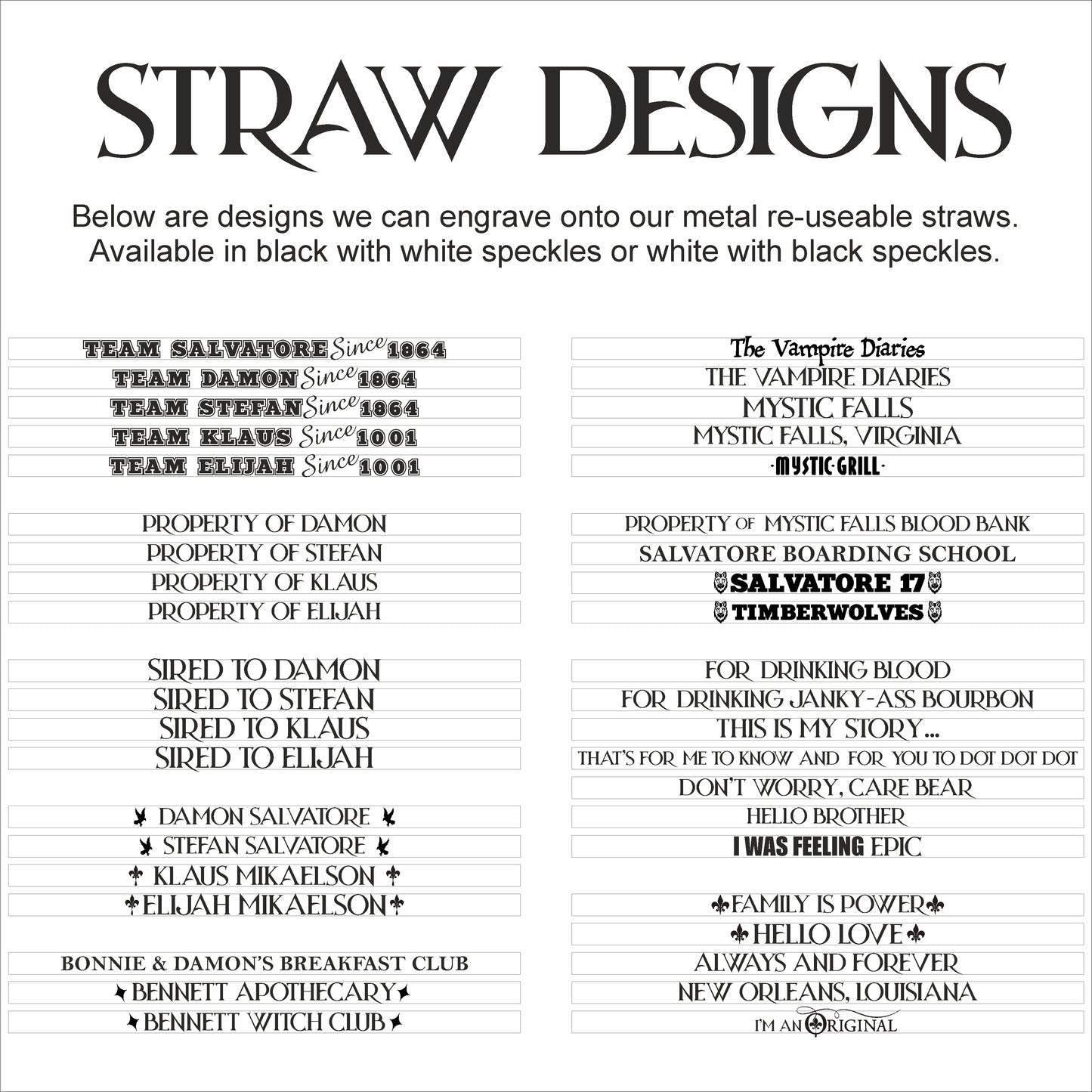 Vampire Inspired reusable metal straws (41 designs)