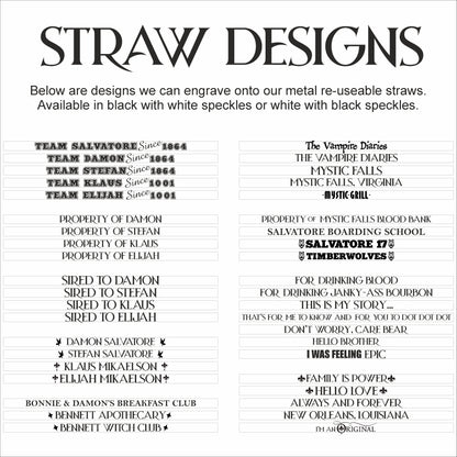 Vampire Inspired reusable metal straws (41 designs)